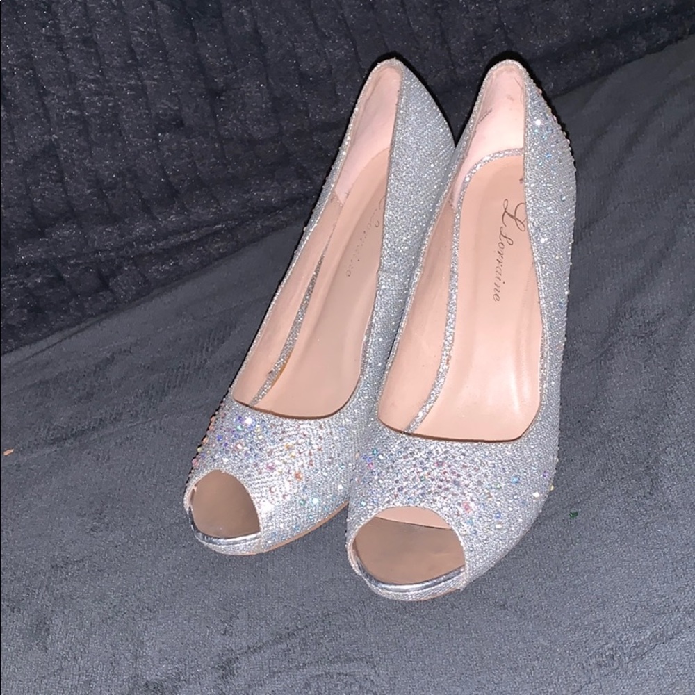 Super sparkly formal heels with peep toe!